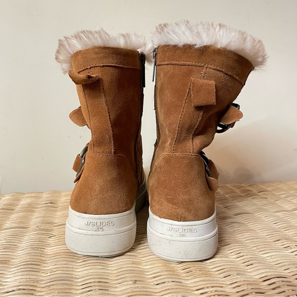 J Slides Nelly Water Resistant Suede Leather Boot Faux Fur Lined Tan size 9.5 - Picture 5 of 11